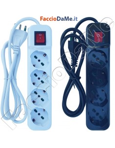 Multipresa Ciabatta 4 Posti Prese Bivalenti Schuko Colore Bianco Nero con Interruttore