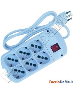 Multipresa Ciabatta 6 Posti Prese Bivalenti Schuko Colore Bianco con Interruttore