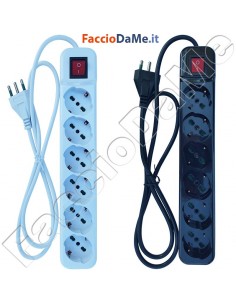 Multipresa Ciabatta 6 Posti Prese Bivalenti Schuko Colore Bianco Nero con Interruttore