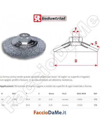 Spazzola Conica in Acciaio Ondulato M14 Vari Misure Sit Professional