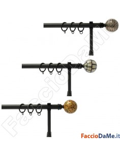 Set Kit Bastone per Tende in Ferro Estensibile Completo di Anelli Pomoli Supporti