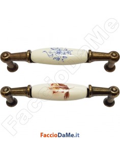 Maniglia Maniglietta Porcellana per Mobili 107mm Fiore Blu o Nocciola