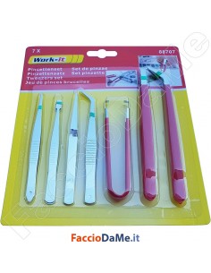 Set Kit Pinze Pinzette in Acciaio per Modellismo 7 pezzi Work-it 88707