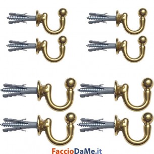 Gancio Ganci Portambrasse Raccoglitende Pesanti in Ottone Lucido 4 pezzi