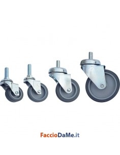 Ruota in Gomma Grigia Diametro Ø 40 50 60 80mm con Filetto Ø 10mm Valsecchi 220B