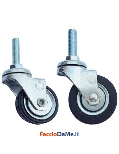 Ruota in Gomma Nera Diametro Ø 40 50 mm con Filetto D. Ø 8 10 mm Valsecchi 150B