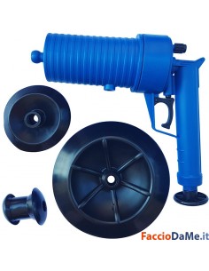 Pistola Stura Scarichi e Lavandini ad Aria Compressa con 4 Adattatori Sblog Gun
