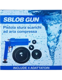 Pistola Stura Scarichi e Lavandini ad Aria Compressa con 4 Adattatori Sblog Gun 2