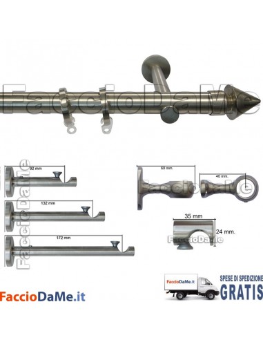 Bastoni per Tende in Acciaio Inox Aisi 304 Satinato D.20mm Completo Mod.AI20H - SPEDIZIONE GRATUITA