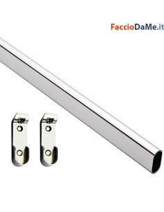 Set Kit Tubo Armadio Ovale Cromato 1 - 2 metri + 2 Supporti Reggitubo