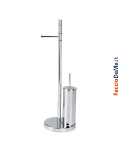 Piantana WC Cromata con Porta Rotolo e Porta Scopino Linea Wind Metaform 101116100
