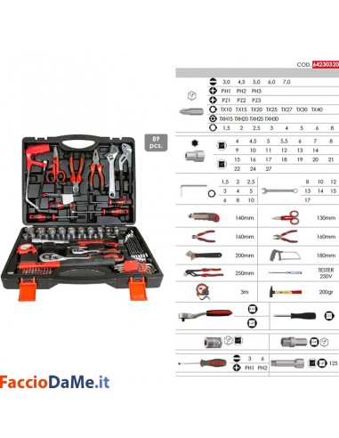 Valigetta Kit Set Inserti Bussole Utensili Manuali 89 pezzi LTI 64230320