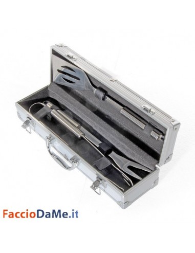 Set Utensili Barbecue Composto da Pinza Paletta Forchettone Accaio Inox Verdelook Cod. 765/15