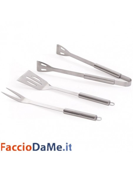 Set Utensili Barbecue Composto da Pinza Paletta Forchettone Accaio Inox Verdelook Cod. 765/15