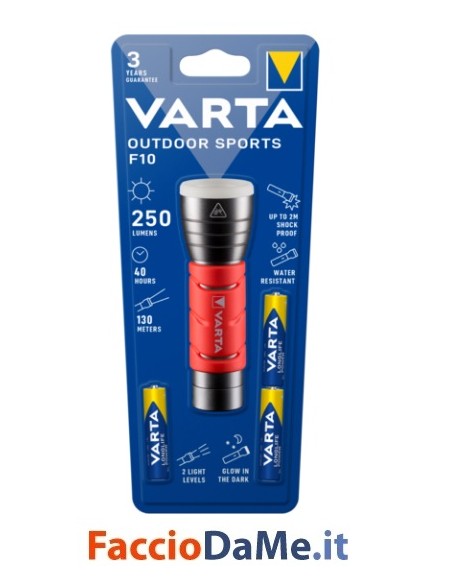 Torcia Outdoor Sports F10 in Alluminio e Gomma per Escursioni Varta 17627