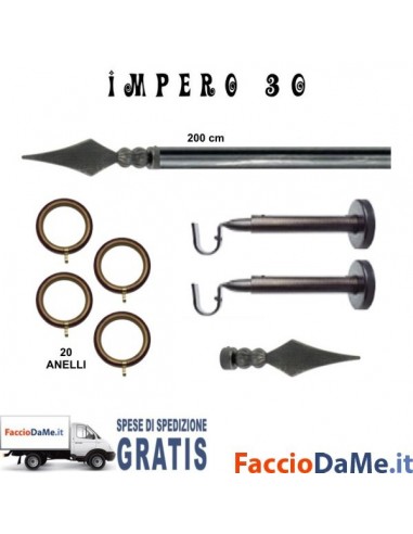 Bastone per Tende in Ferro D.30mm L.200cm completo mod. LANCIA IMPERO Made in Italy - SPEDIZIONE GRATUITA