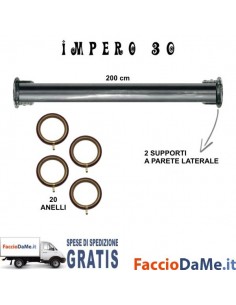 Bastone per Tende in Ferro D.30mm L.200cm Completo Mod. ROSETTA LATERALE IMPERO Made in Italy - SPEDIZIONE GRATUITA