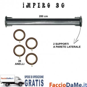 Bastone per Tende in Ferro D.30mm L.280cm Completo Mod. ROSETTA LATERALE IMPERO Made in Italy - SPEDIZIONE GRATUITA