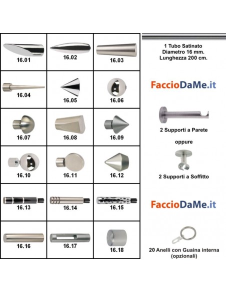 Bastone per tende in metallo con finitura nichel d.20 mm lunghezza 160 cm